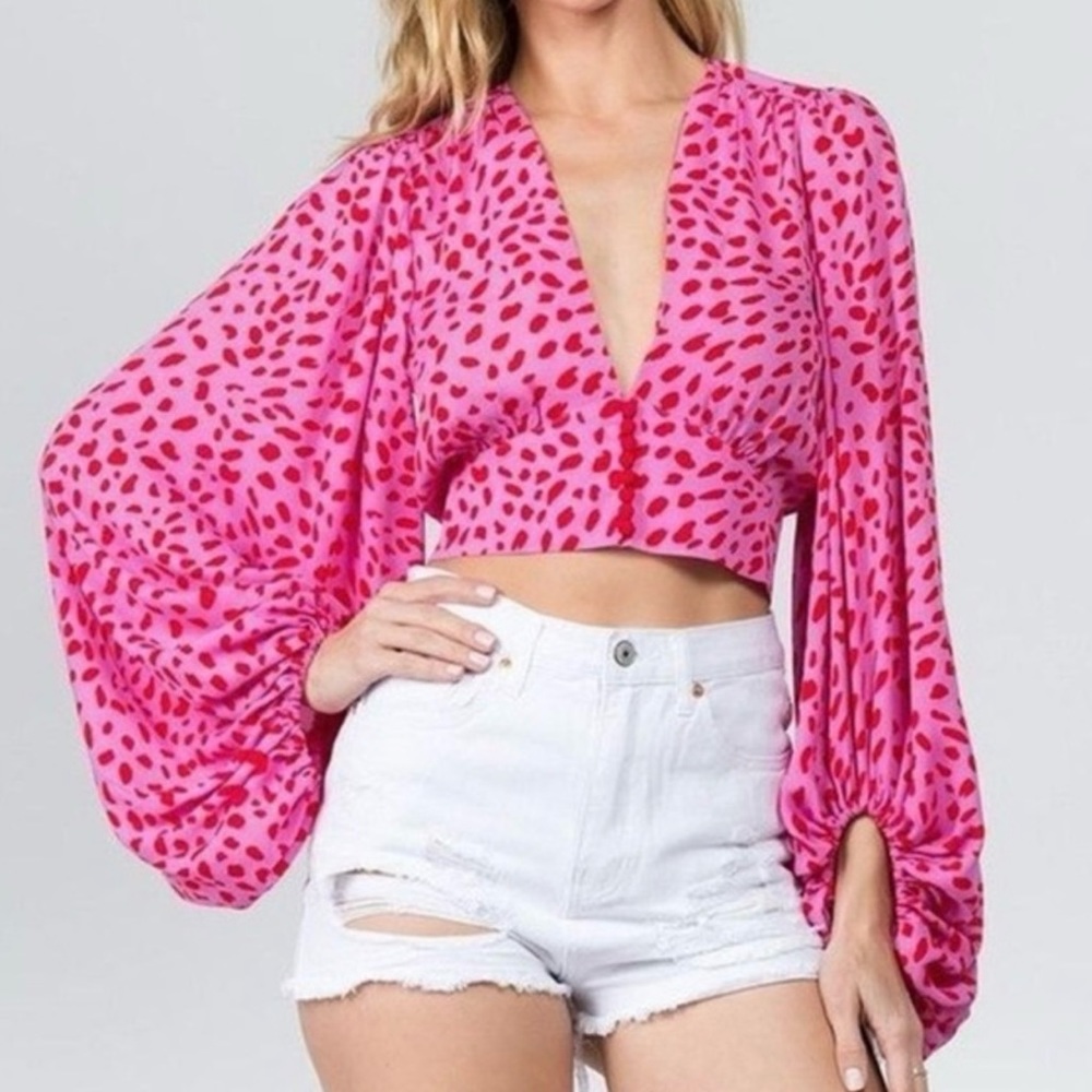 Pink red cheetah shirt.